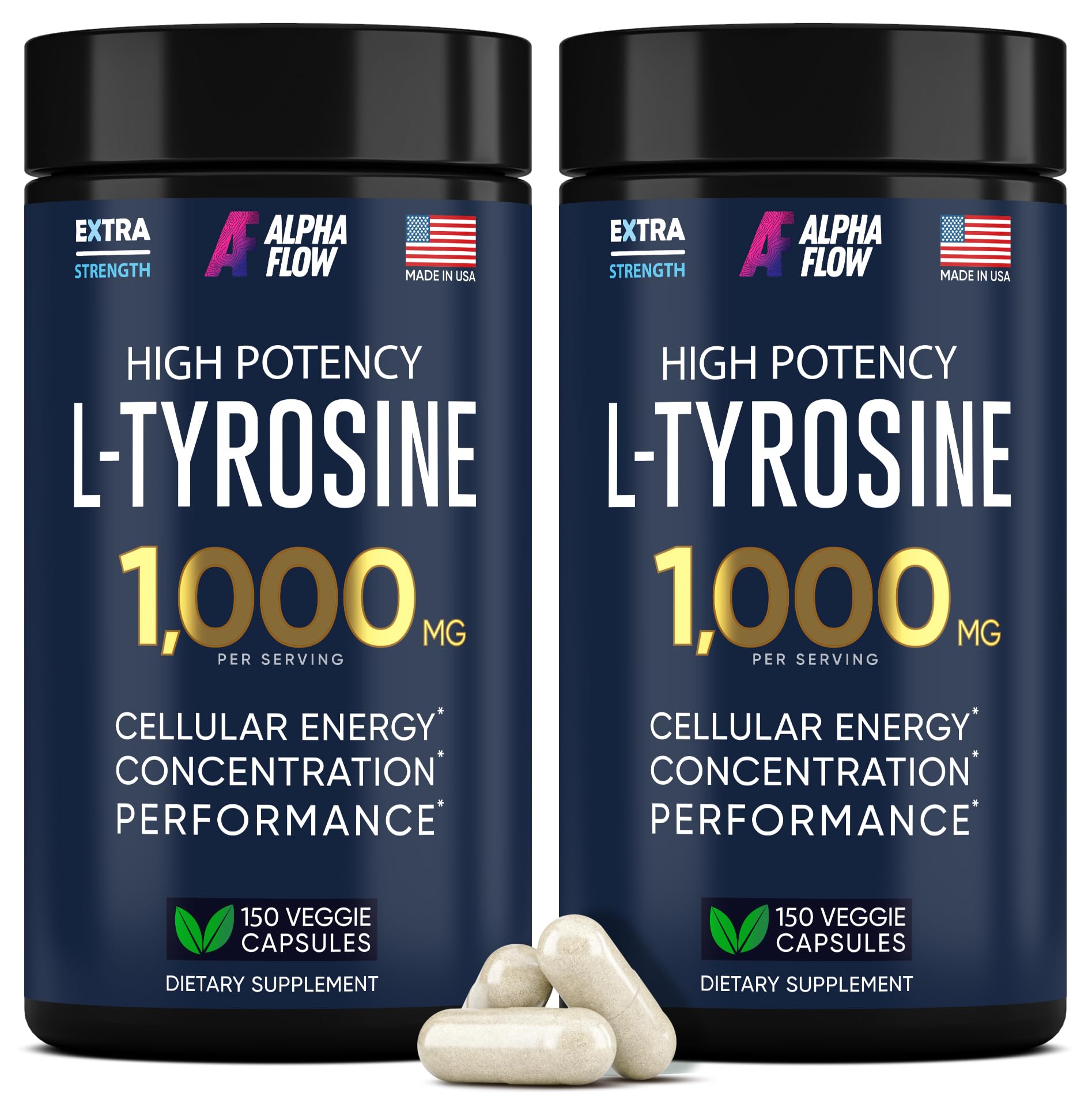 Front view of the [2 Pack] L-Tyrosine 1000mg capsules