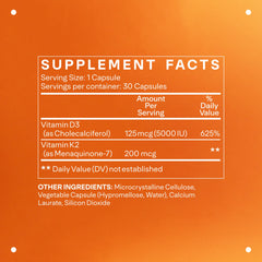 LTH Armor Vitamin D3 & K2 ingredients panel