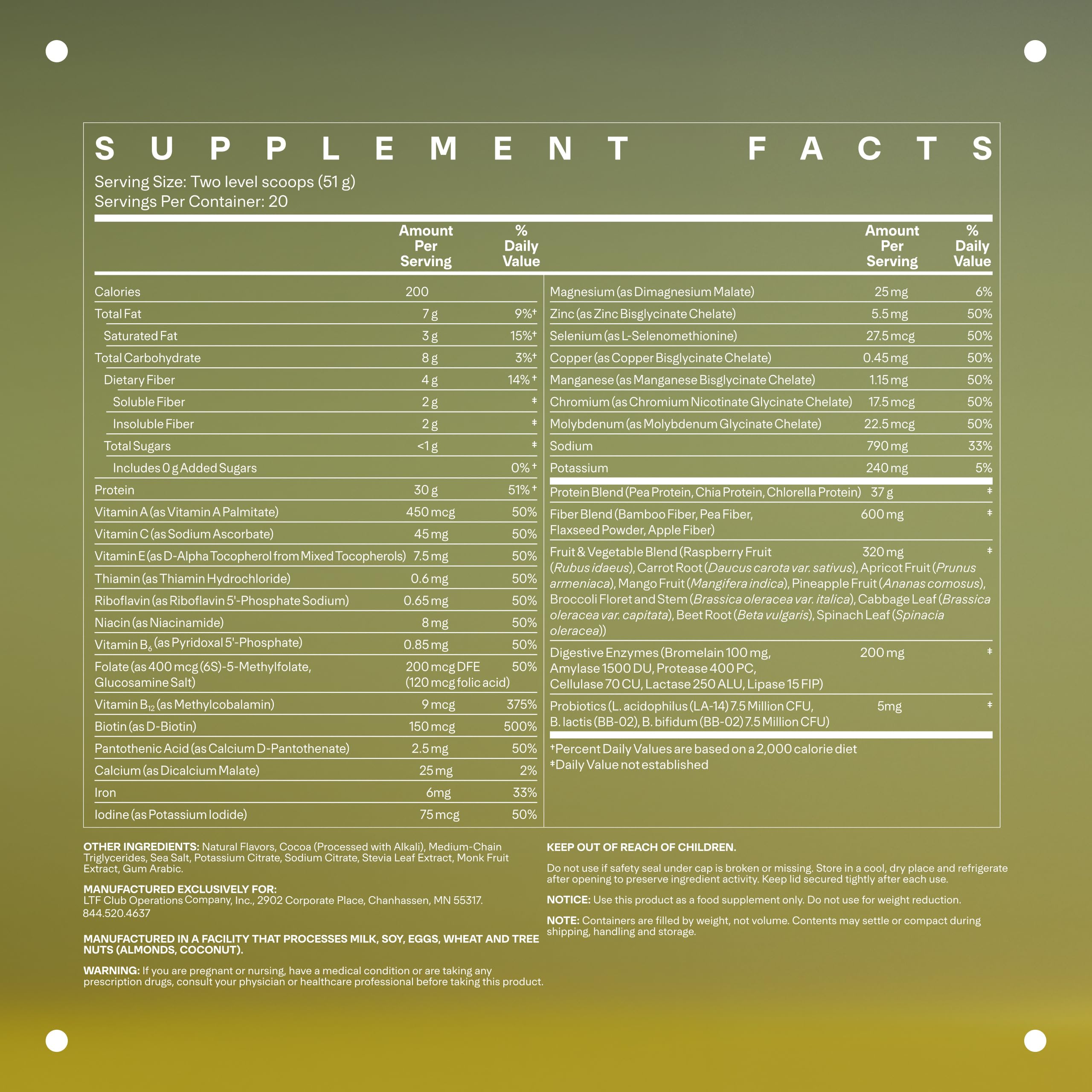 30g dairy-free plant-based protein from pea, chia and chlorella