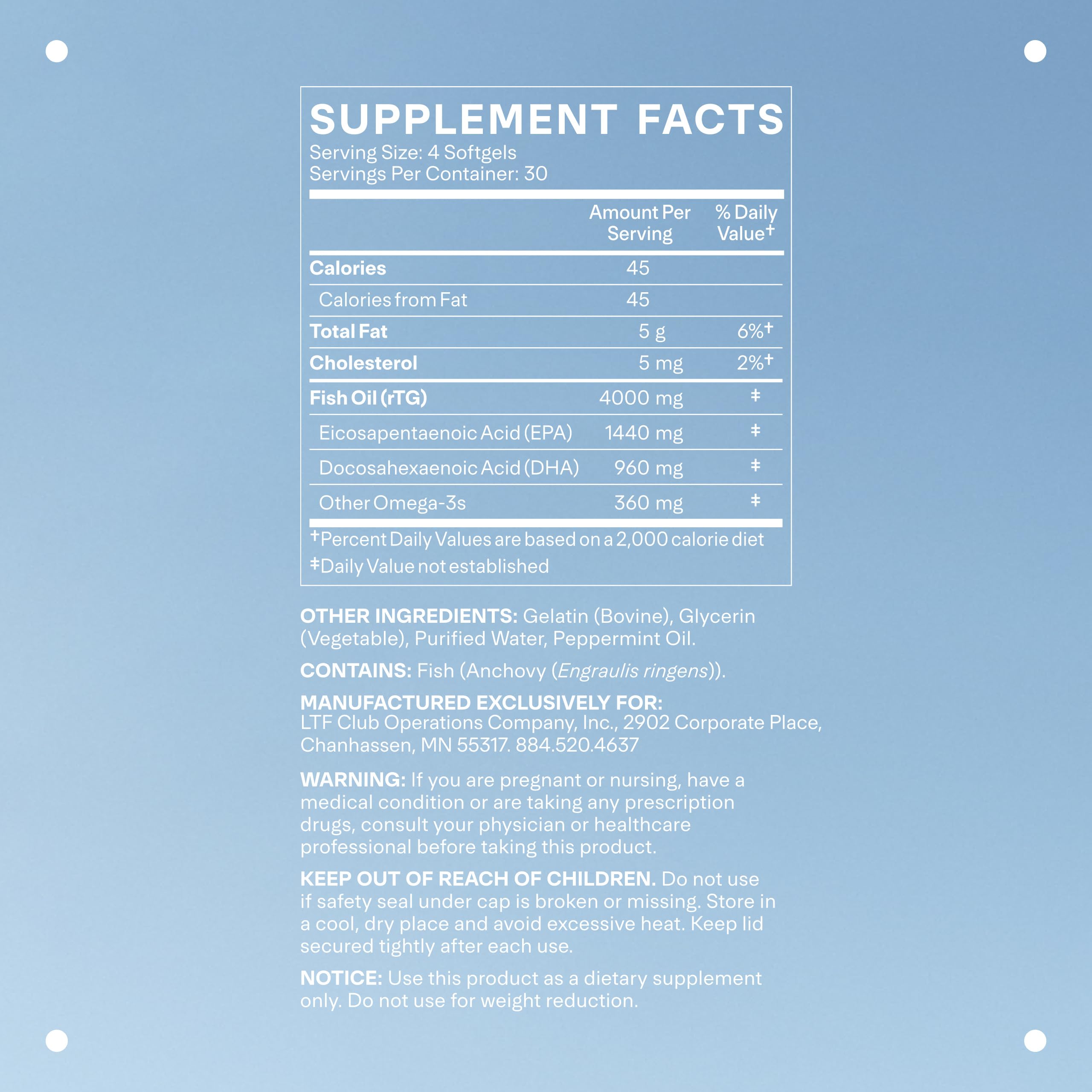 Bottle label showing 600 mg DHA & EPA per capsule