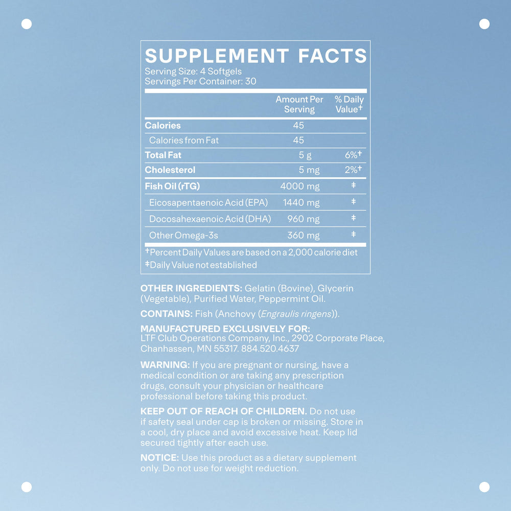Bottle label showing 600 mg DHA & EPA per capsule