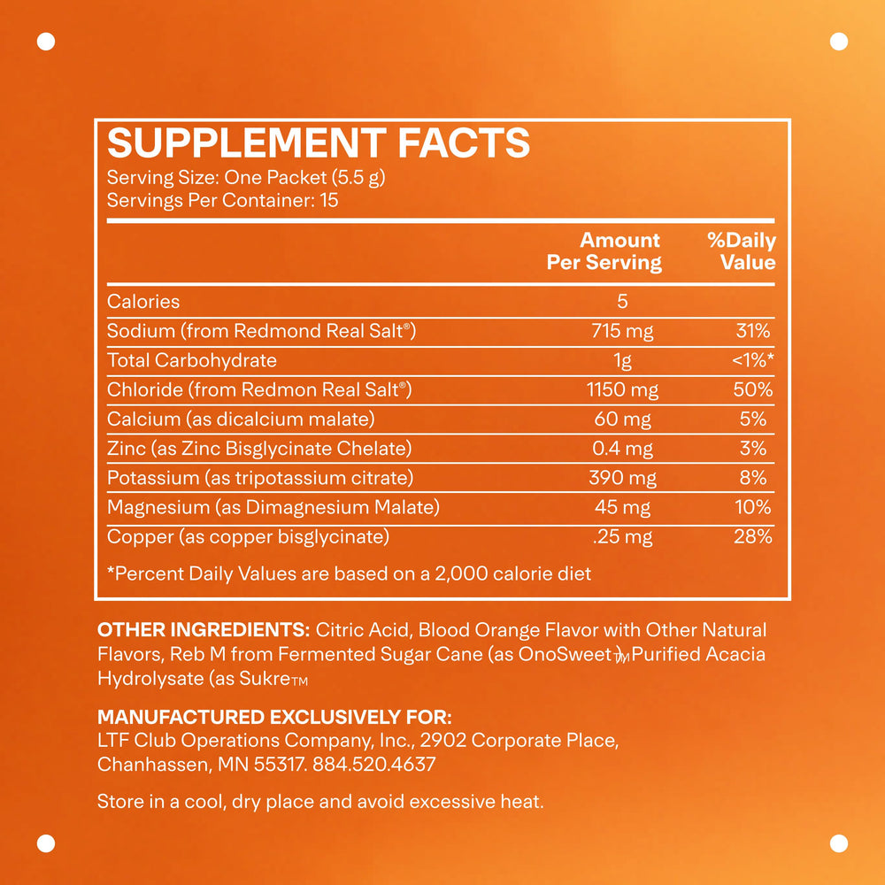 LTH Hydrate blood orange glass with 12 oz water highlights refreshing hydration