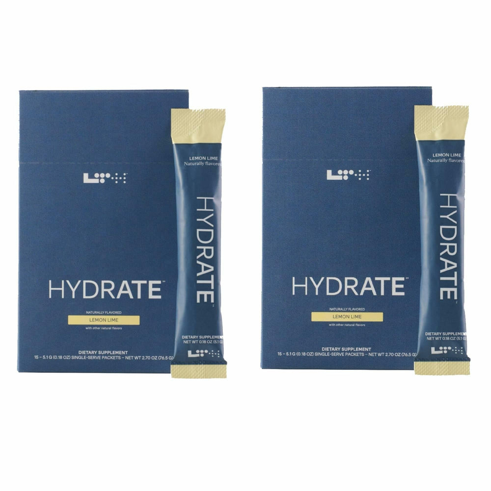 LTH Hydrate powder tub with lemon-lime flavor, showcasing plant-based electrolyte blend for hydration