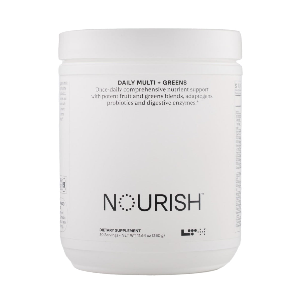 LTH Nourish Multi Plus Greens bottle front with 30 servings