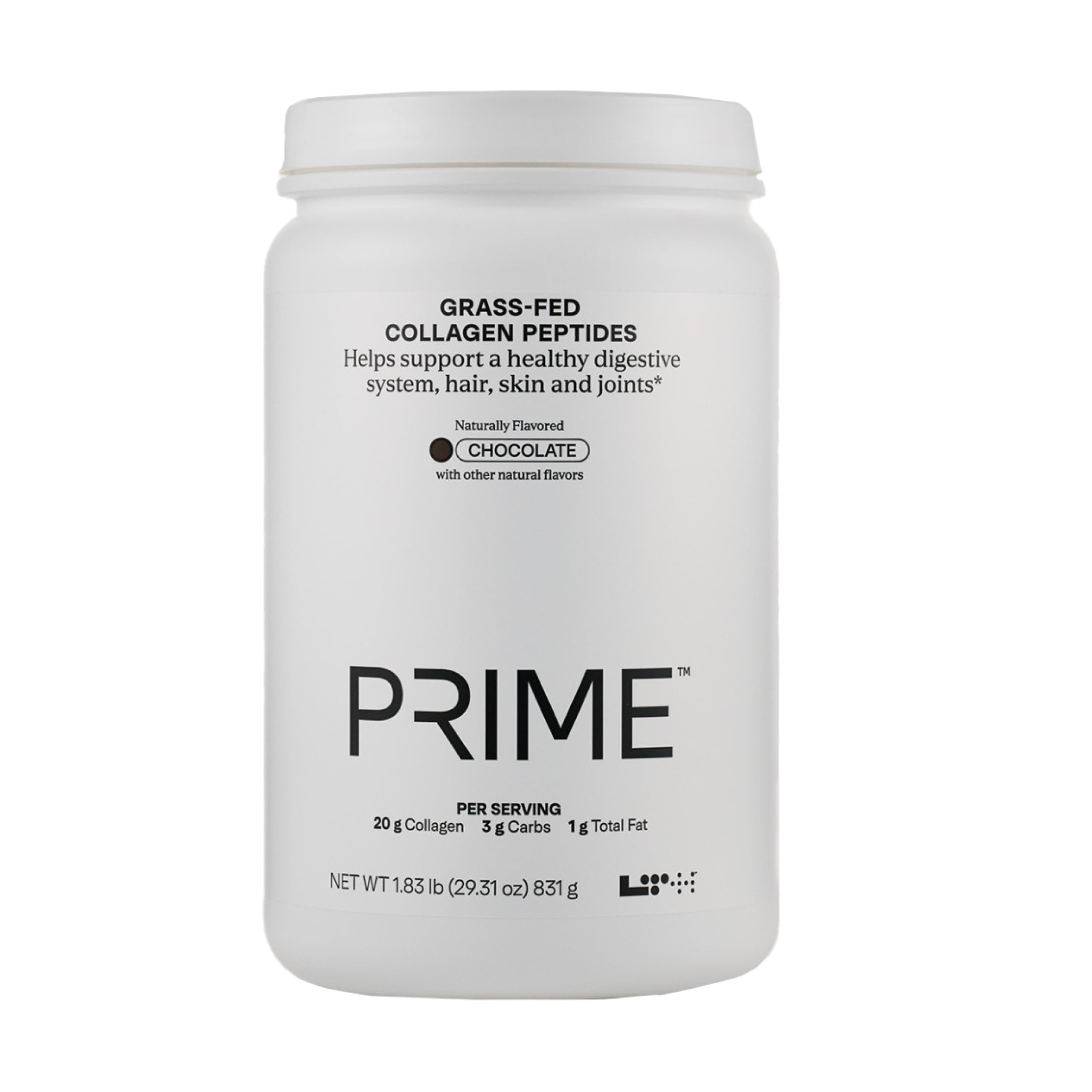 LTH Prime Collagen Peptides bottle with label featuring grass-fed cows
