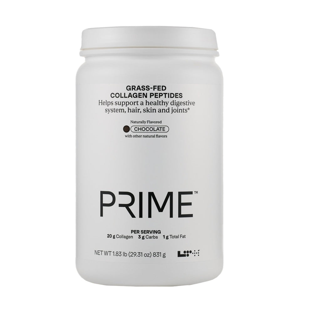 LTH Prime Collagen Peptides bottle with label featuring grass-fed cows