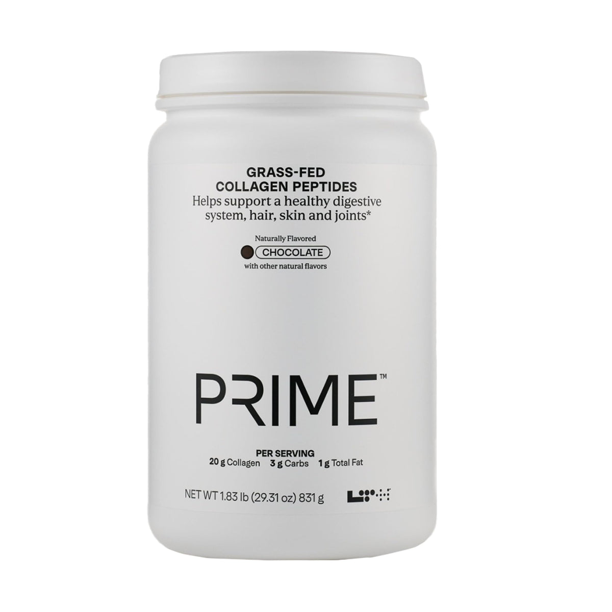 LTH Prime Collagen Peptides bottle with label featuring grass-fed cows