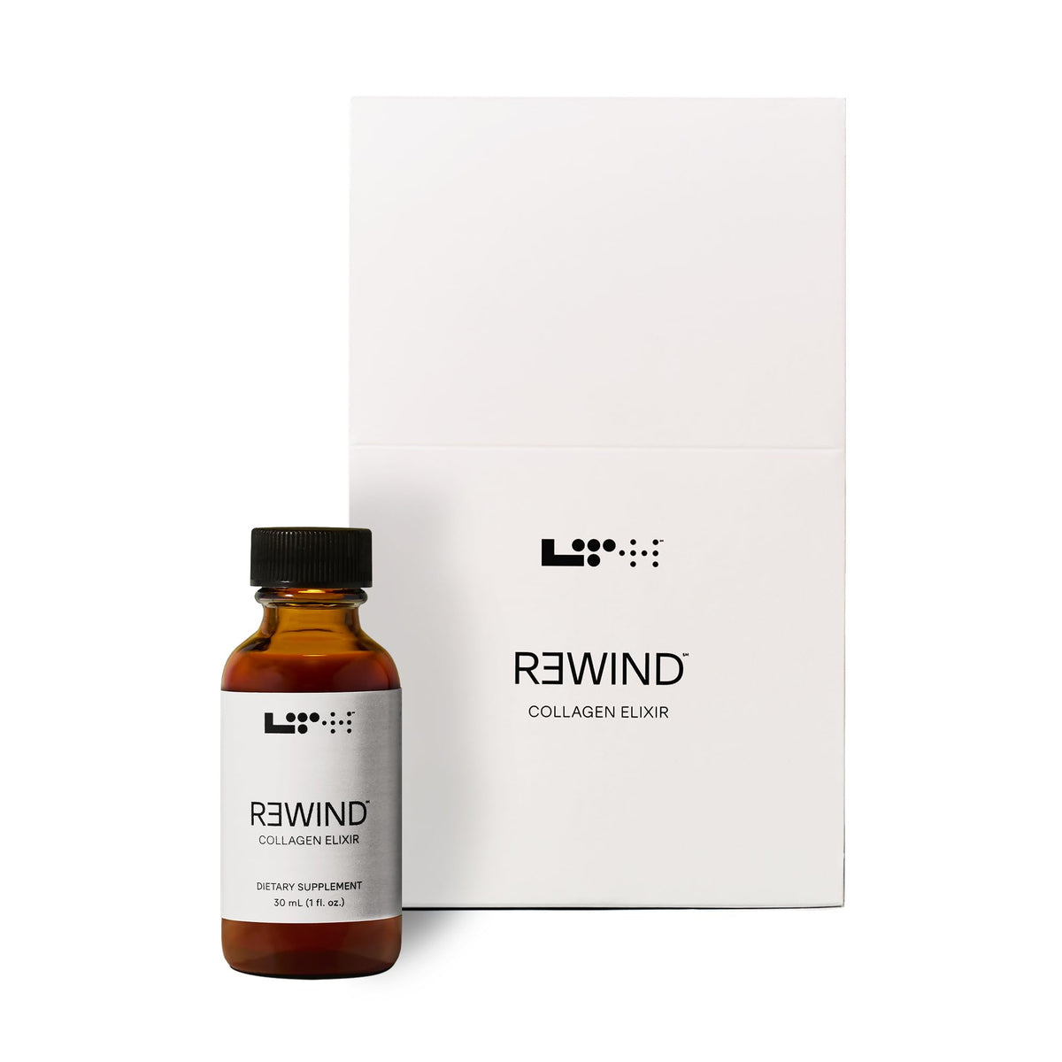Front view of LTH Rewind Collagen Elixir Berry-Sorbet bottle