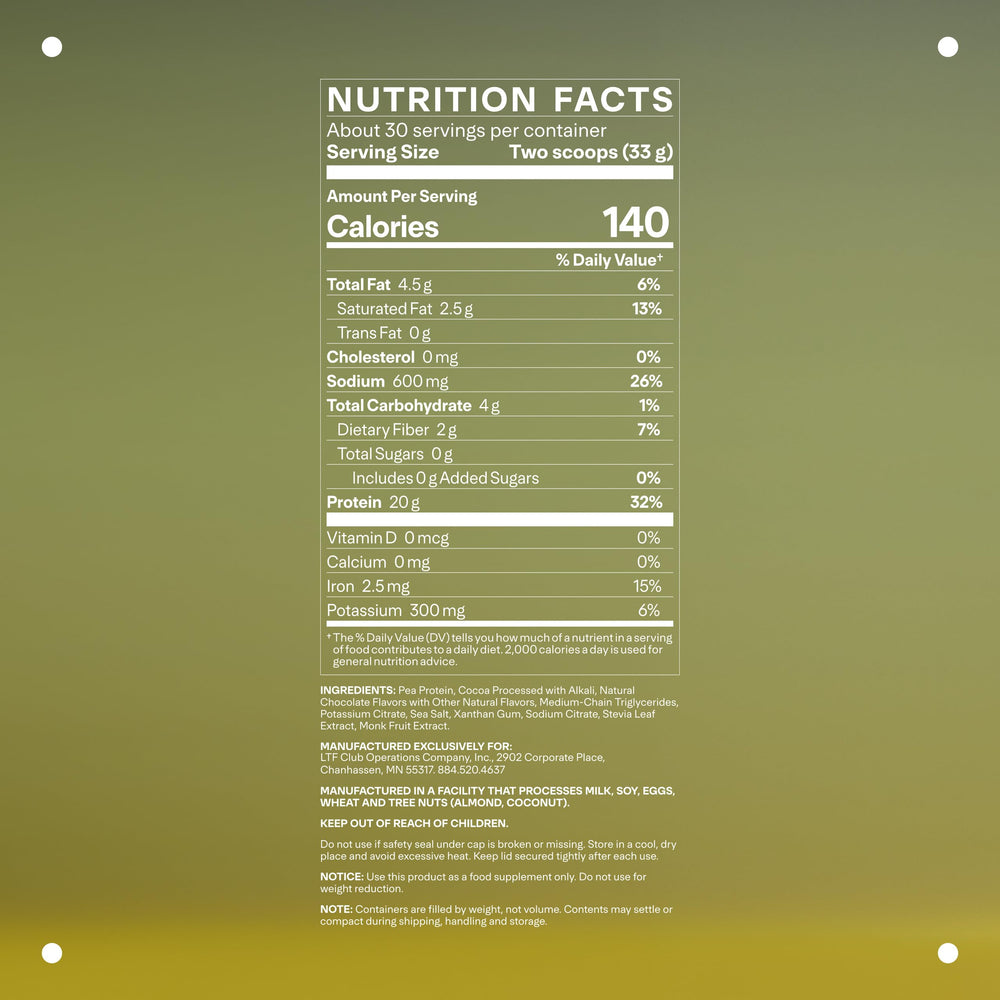 Prepared chocolate shake featuring LTH Vital Vegan Protein