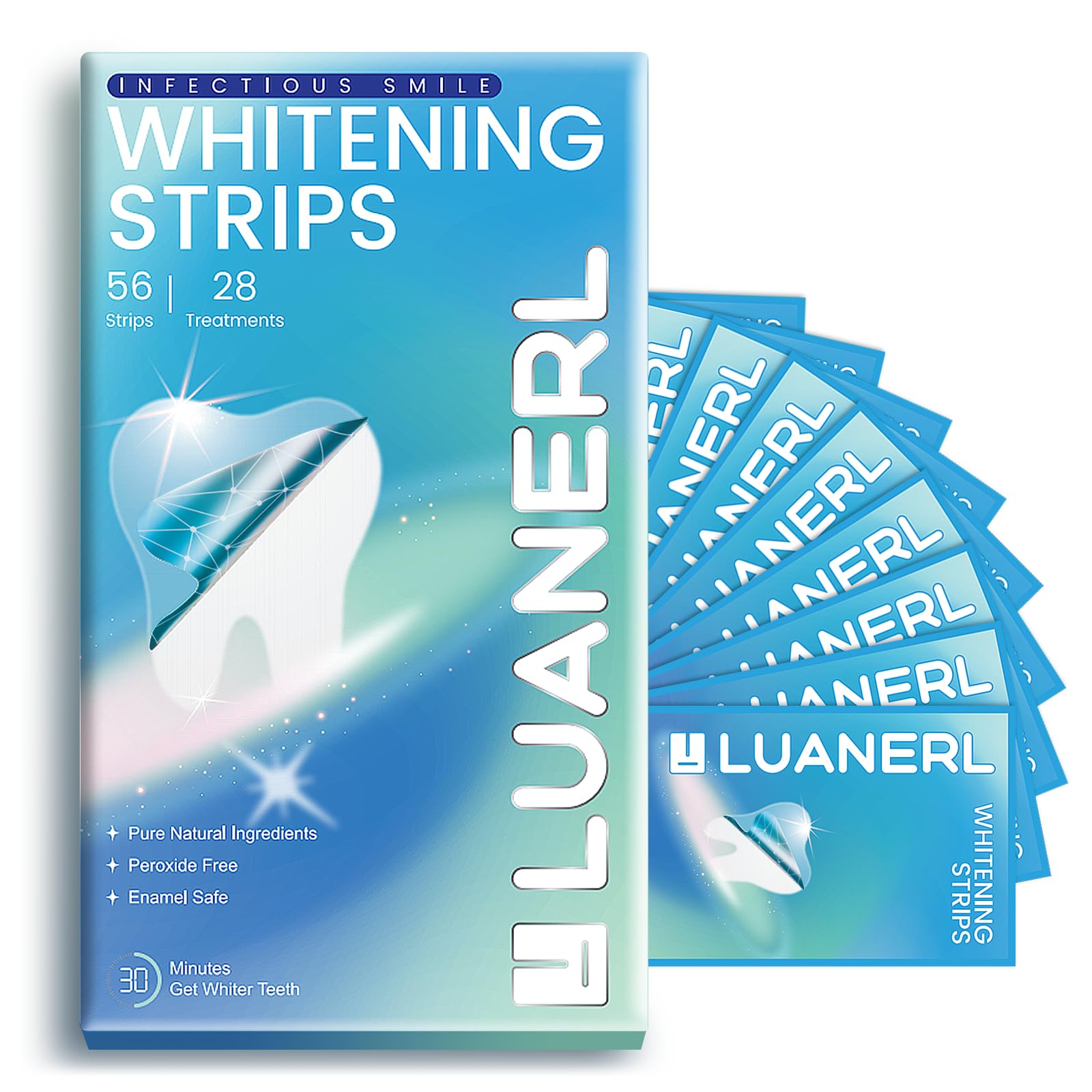 LUANERL Teeth Whitening Strips package with 56 strips