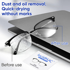 Eyeglasses lenses being cleaned with LucidHJC wipe