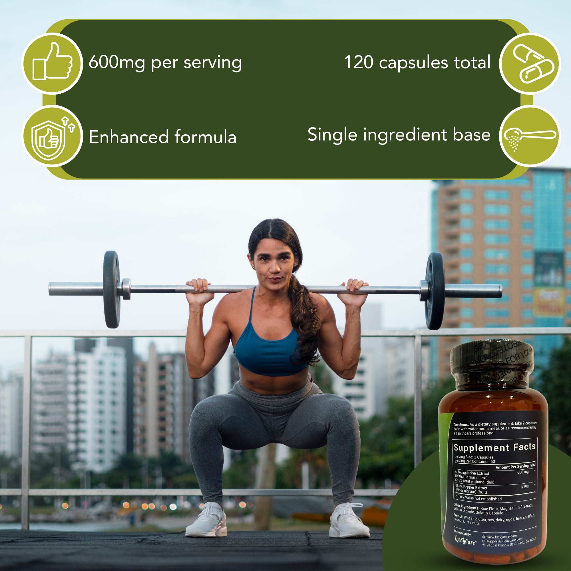 Made in USA seal on Luckycare Ashwagandha bottle