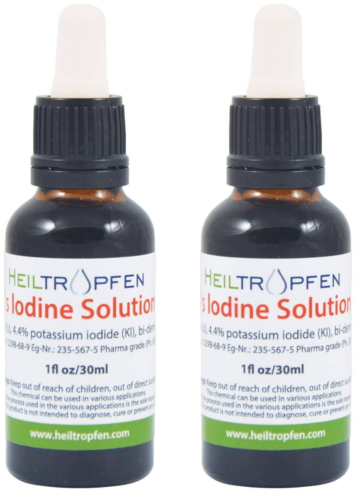 Two bottles of Lugol's iodine solution, 2x1 fl oz (2x30 ml), pharmaceutical grade