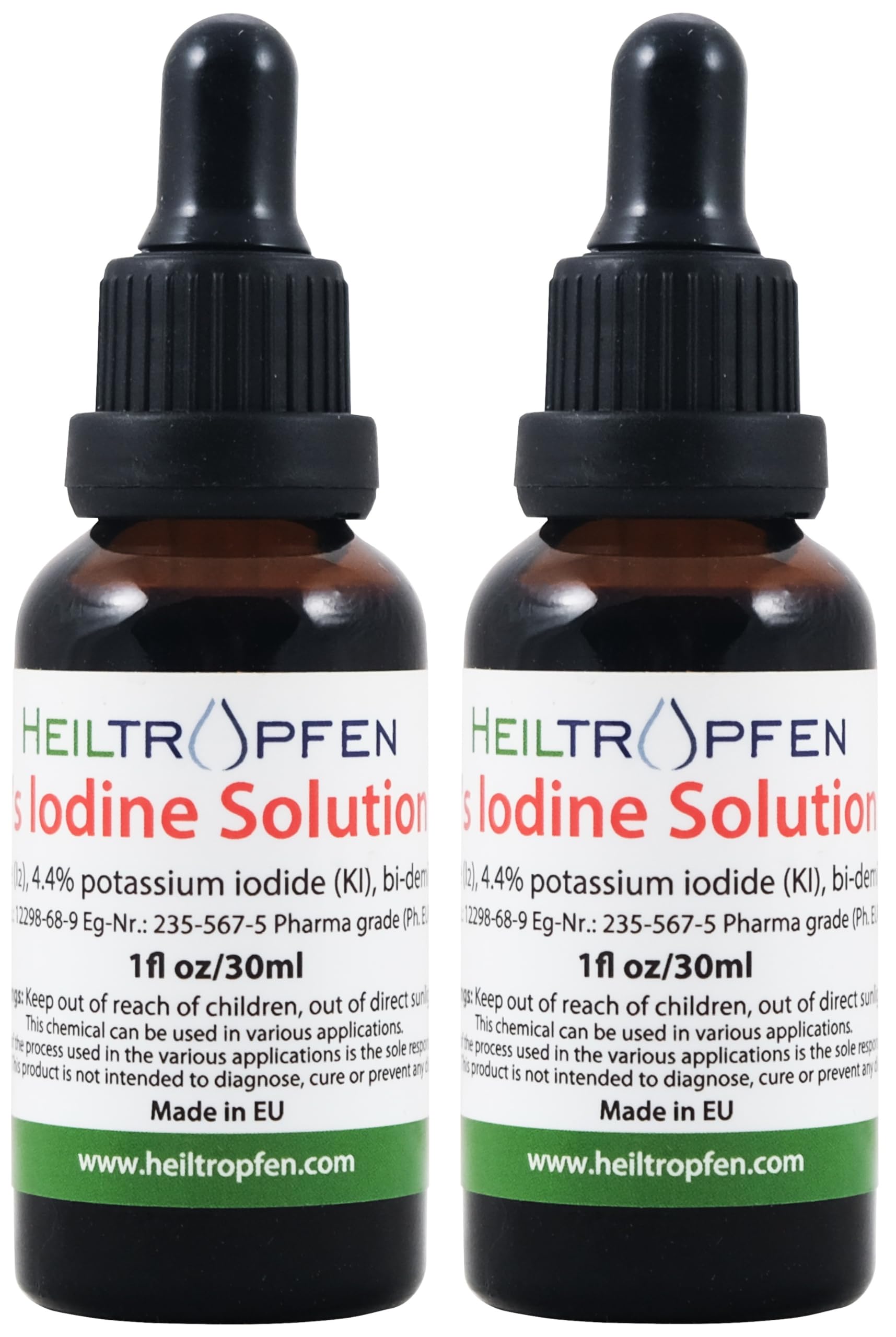Close-up: Lugol's iodine solution ingredients (iodine and iodide) in demineralized water