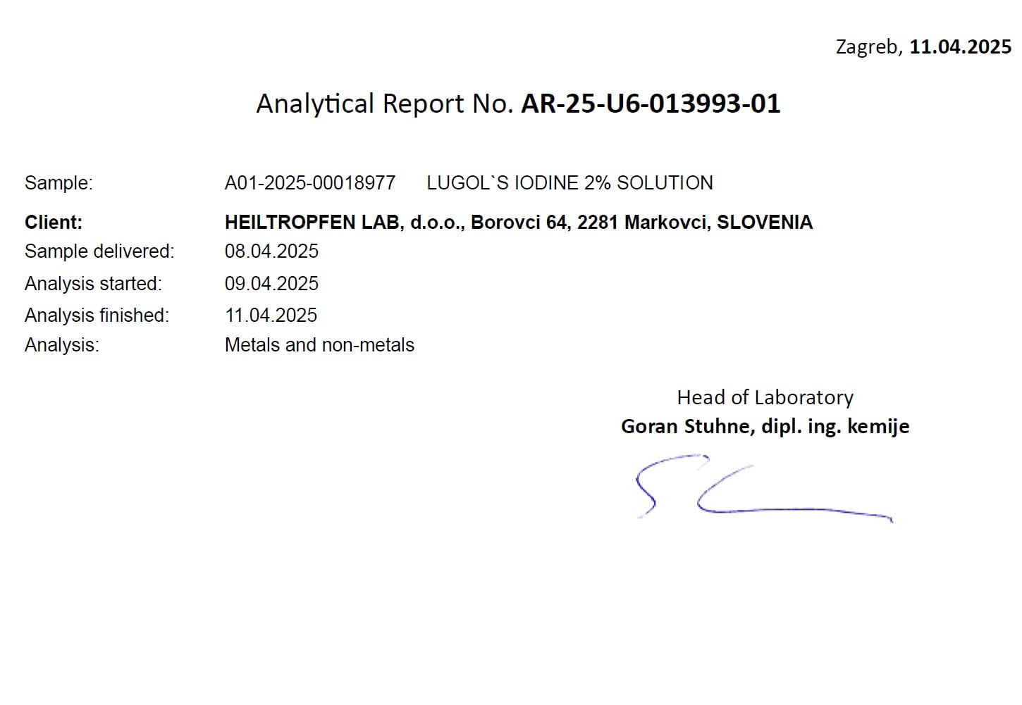 Label showing 2% iodine and 4% potassium iodide