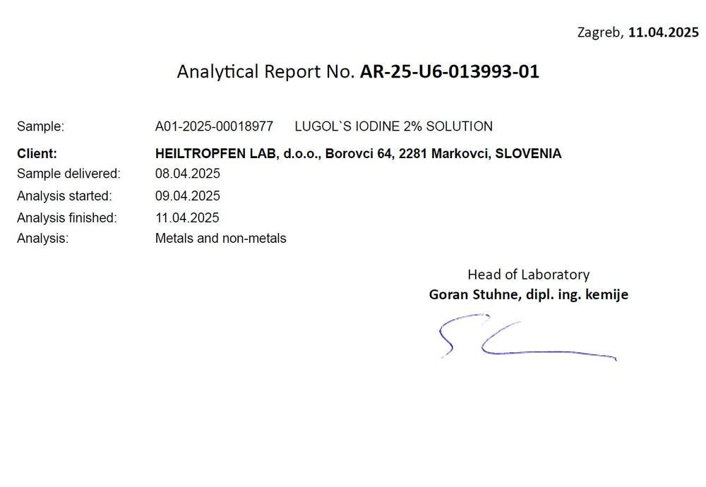 Label showing 2% iodine and 4% potassium iodide