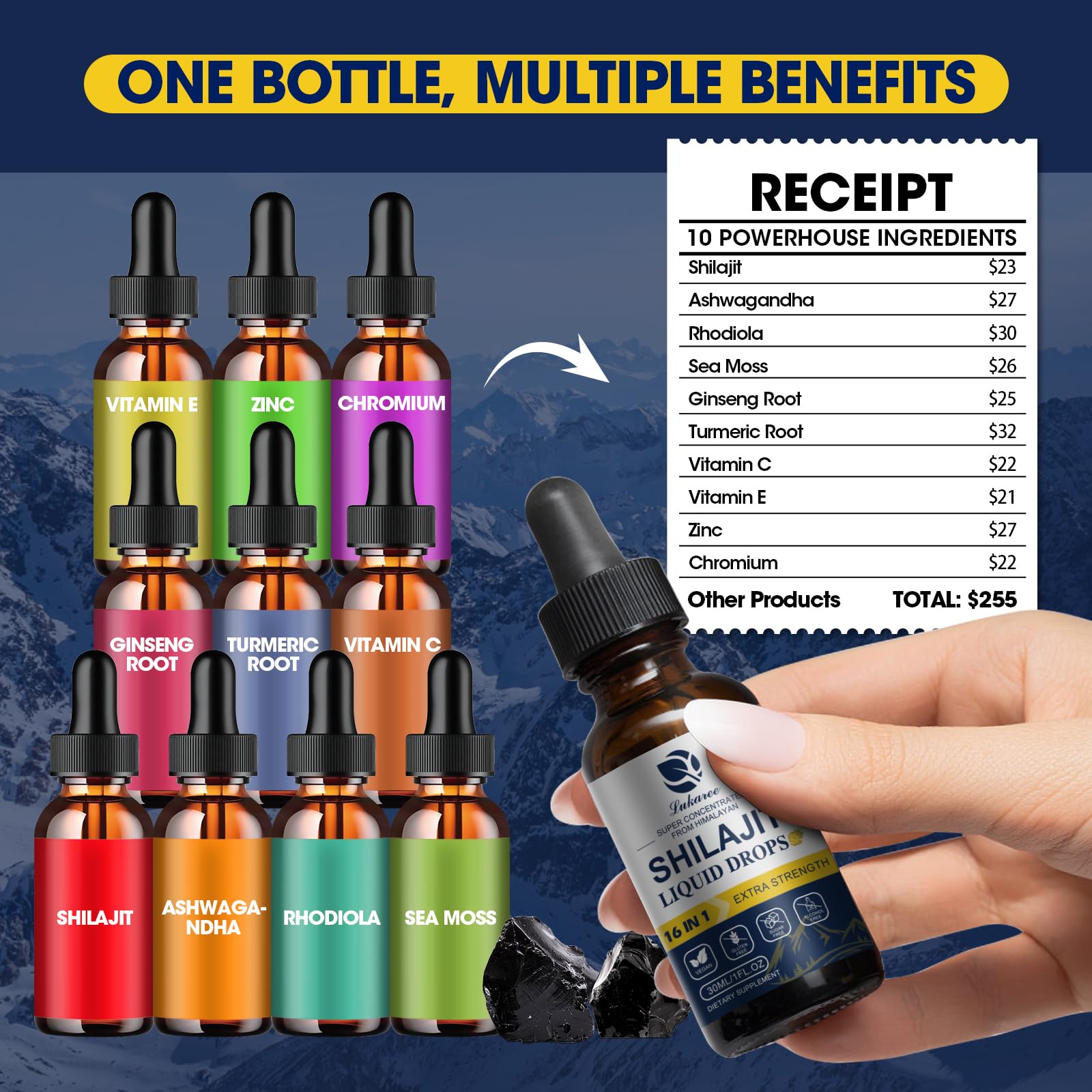 Close-up of minerals and fulvic acid in the formula