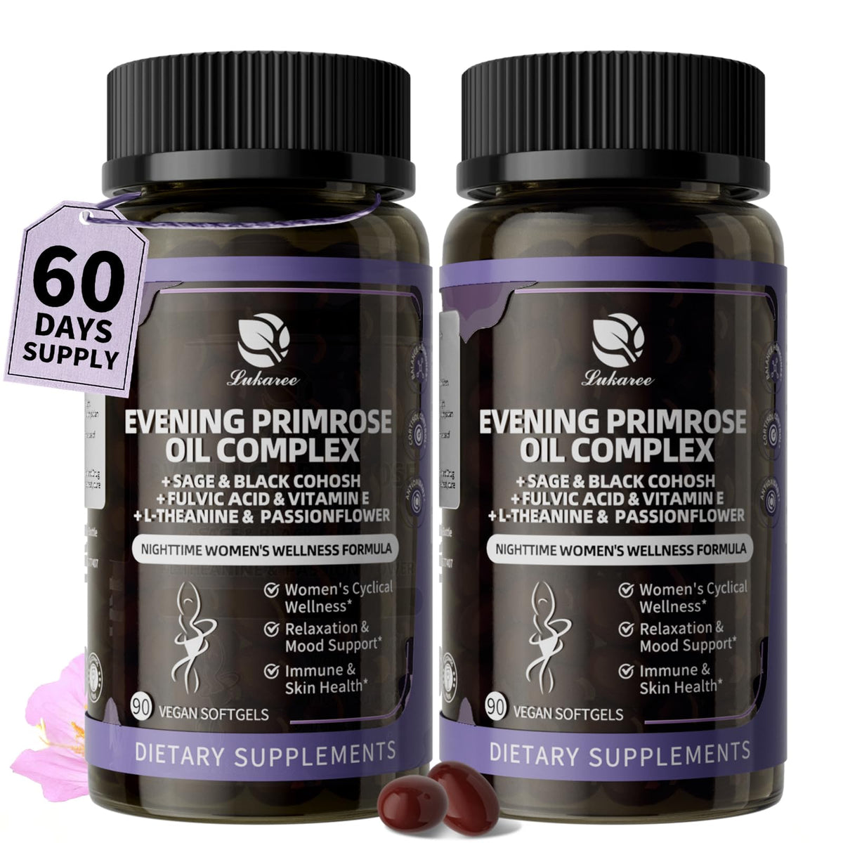 Lukaree 2-pack Evening Primrose Oil Complex bottles front view