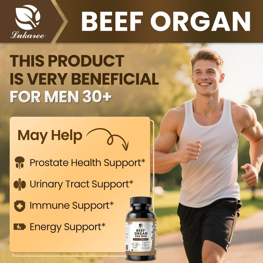 Close-up of the 14-in-1 beef organ ingredient list for Lukaree supplement.