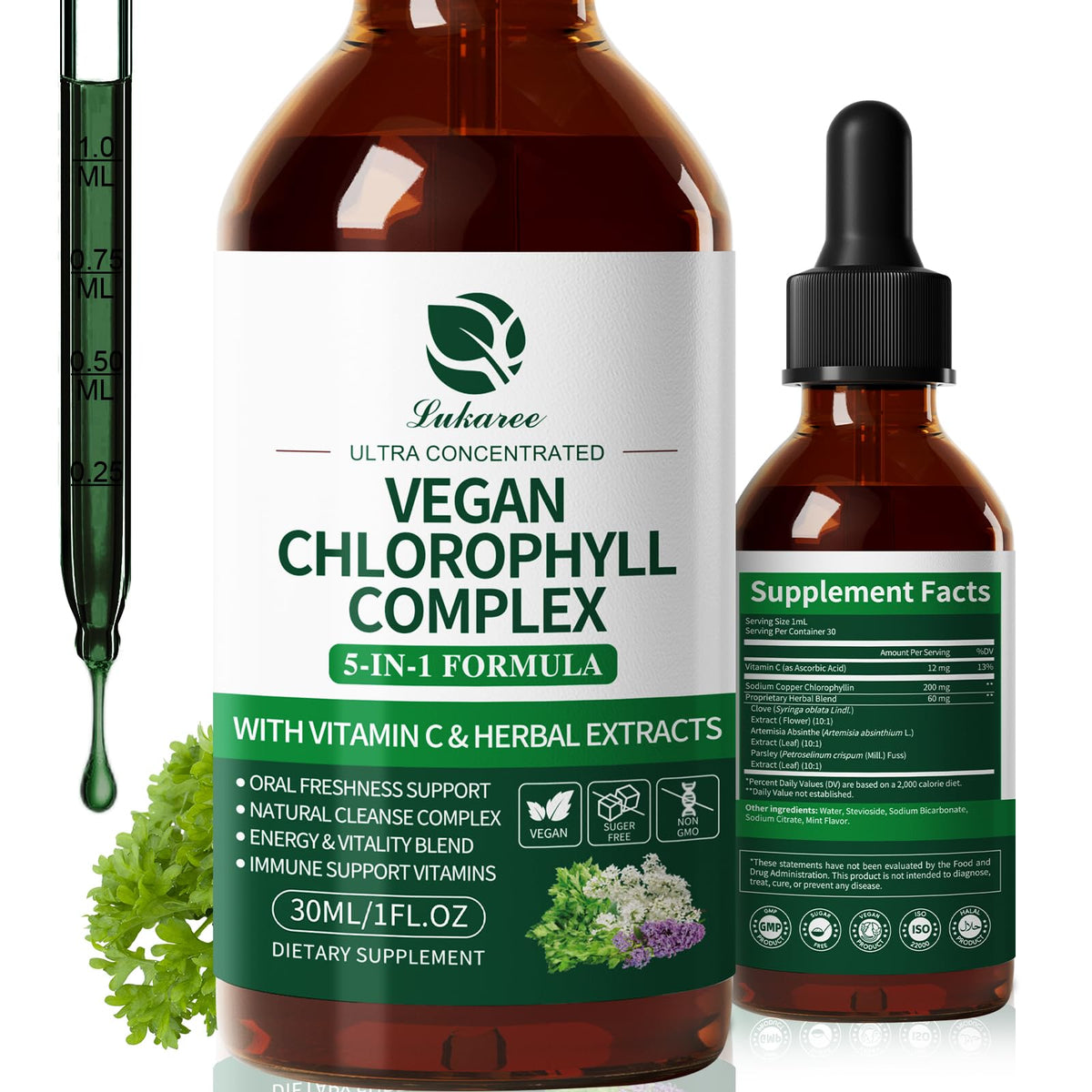 Lukaree Chlorophyll Drops 200mg 4X Concentrated Mint – bottle front