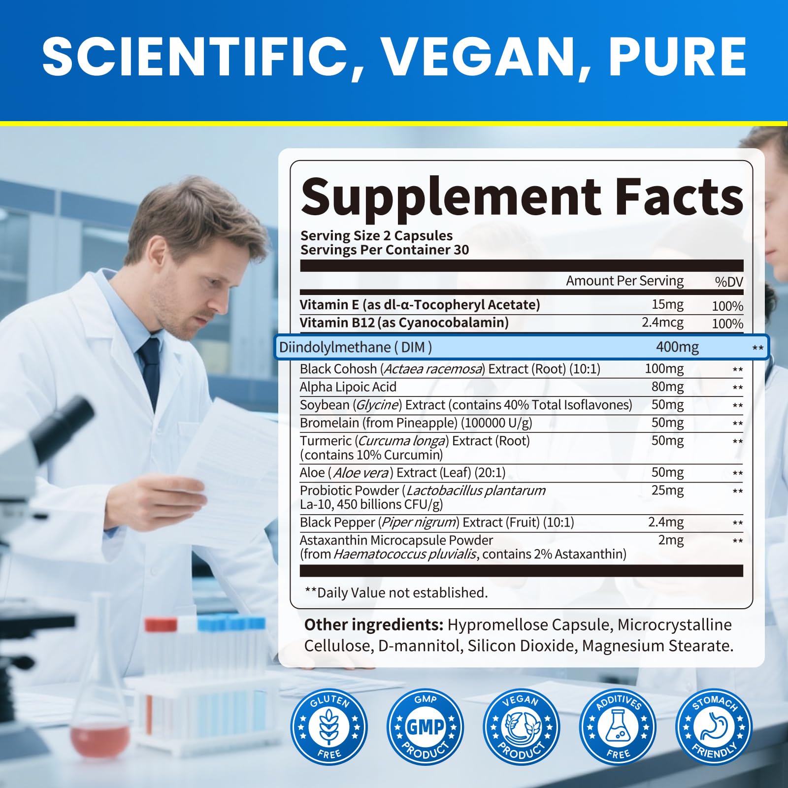 Dosage instruction card showing transition from 1 to 2 capsules