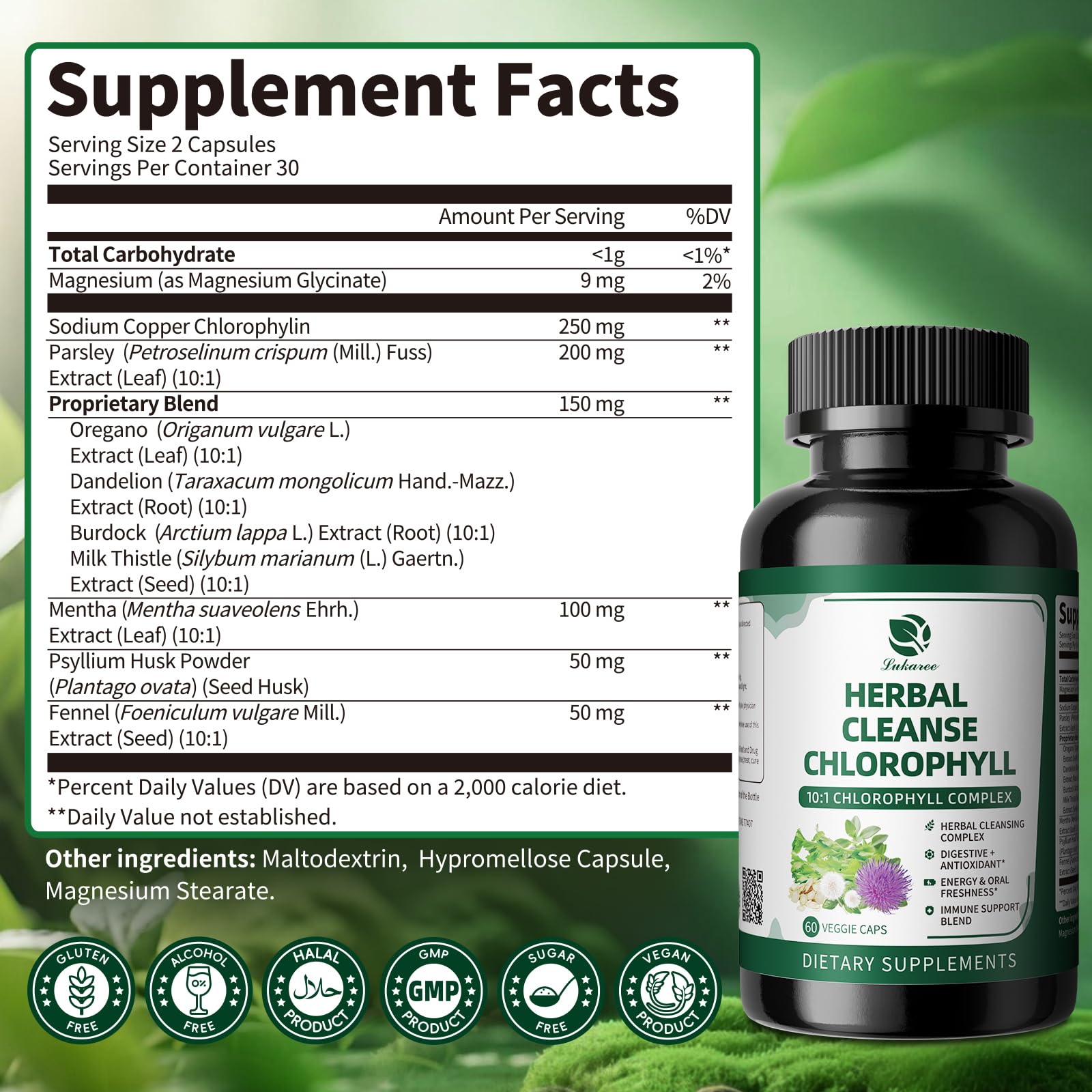 Long-term cleansing chlorophyll capsules for detox