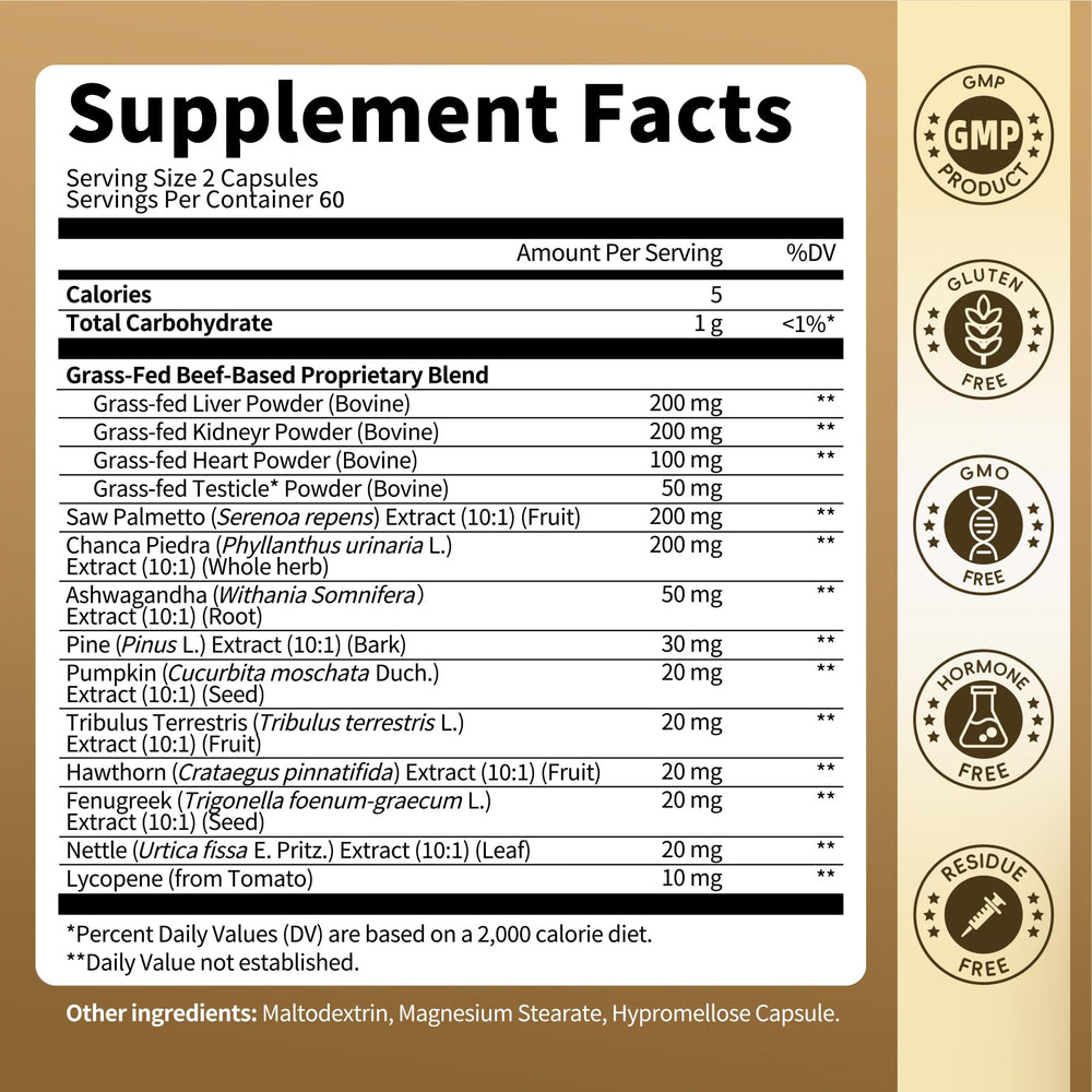 Product packaging image showing Lukaree Beef Organ Supplement bottle with 120 capsules.