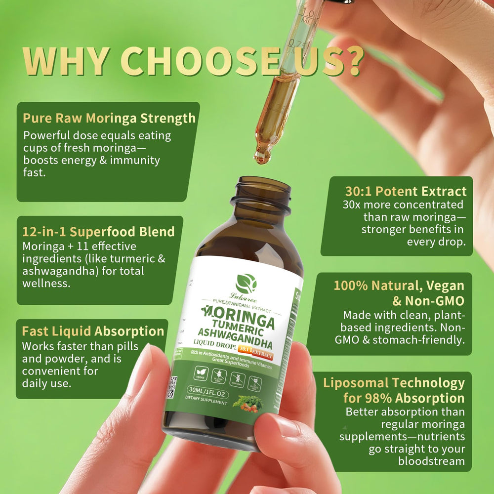 Sublingual moringa drops for fast absorption, no water needed.