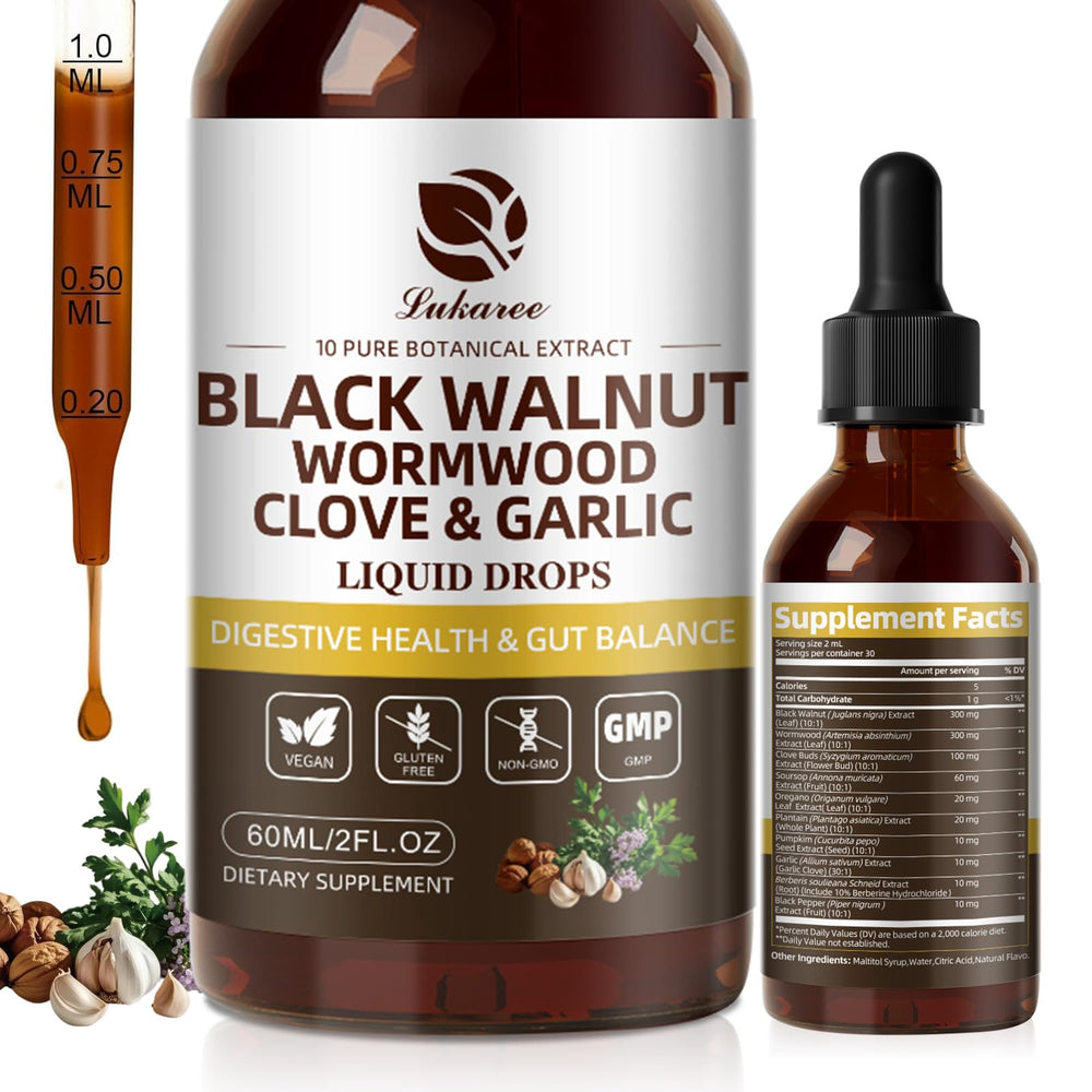 Lukaree Black Walnut Wormwood tincture bottle with dropper