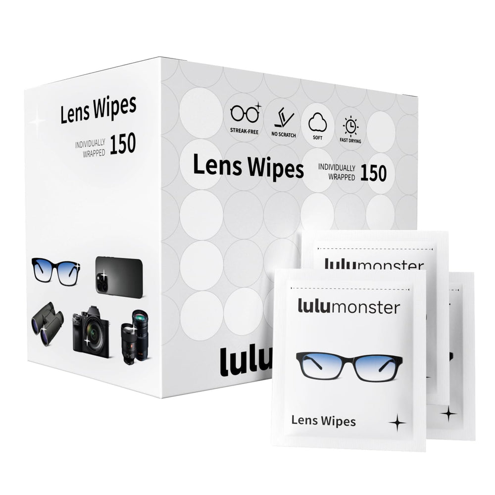 Lulumonster lens wipes packaging showing 150 wipes