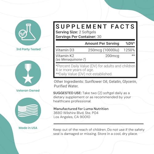 Close-up of the D3 + K2 10000 IU bottle back label