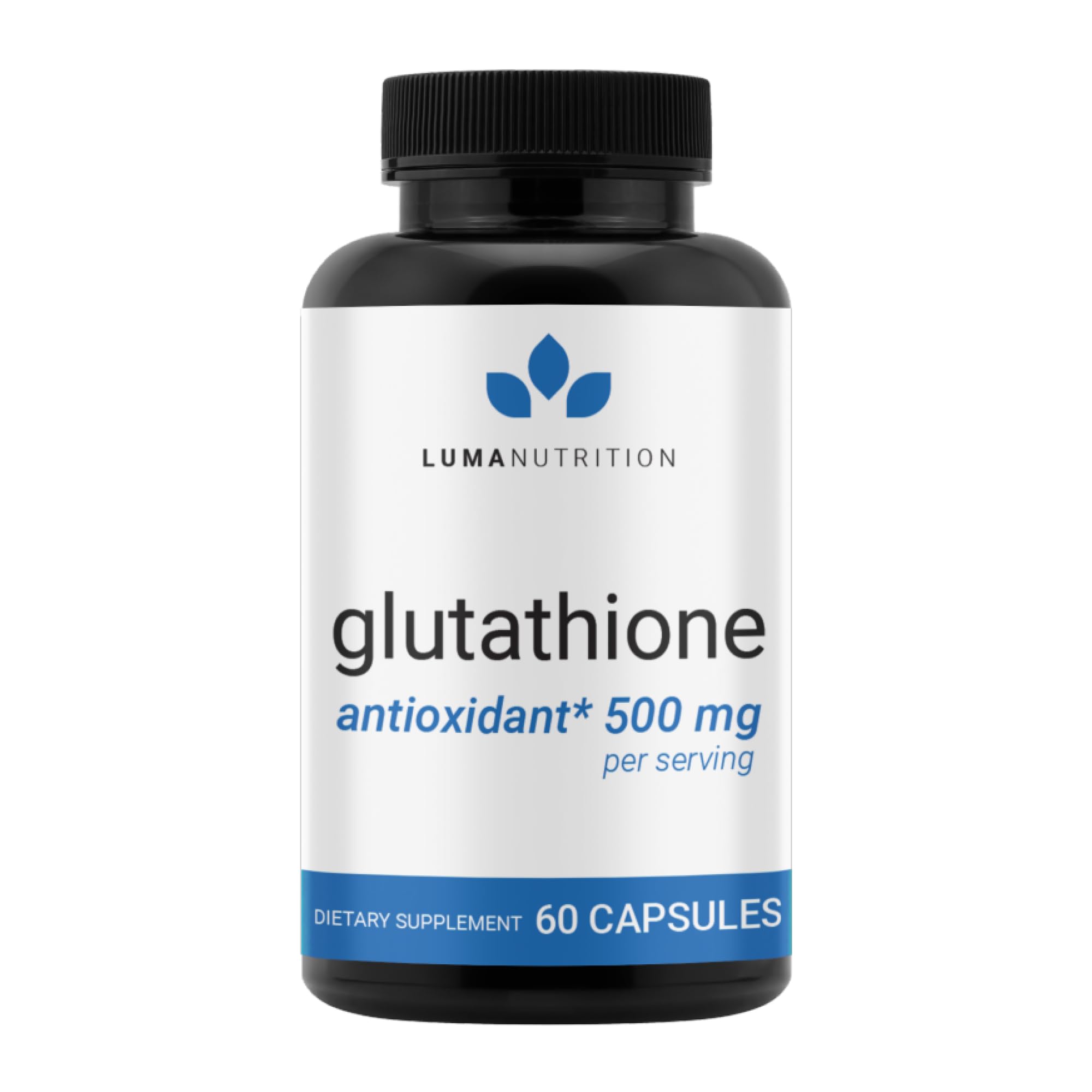 Front view of Luma Nutrition Glutathione 500mg bottle