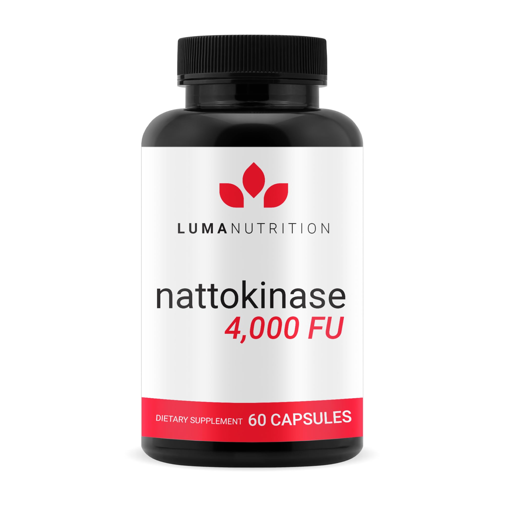 Front view of Luma Nutrition Nattokinase 4000 FU bottle.
