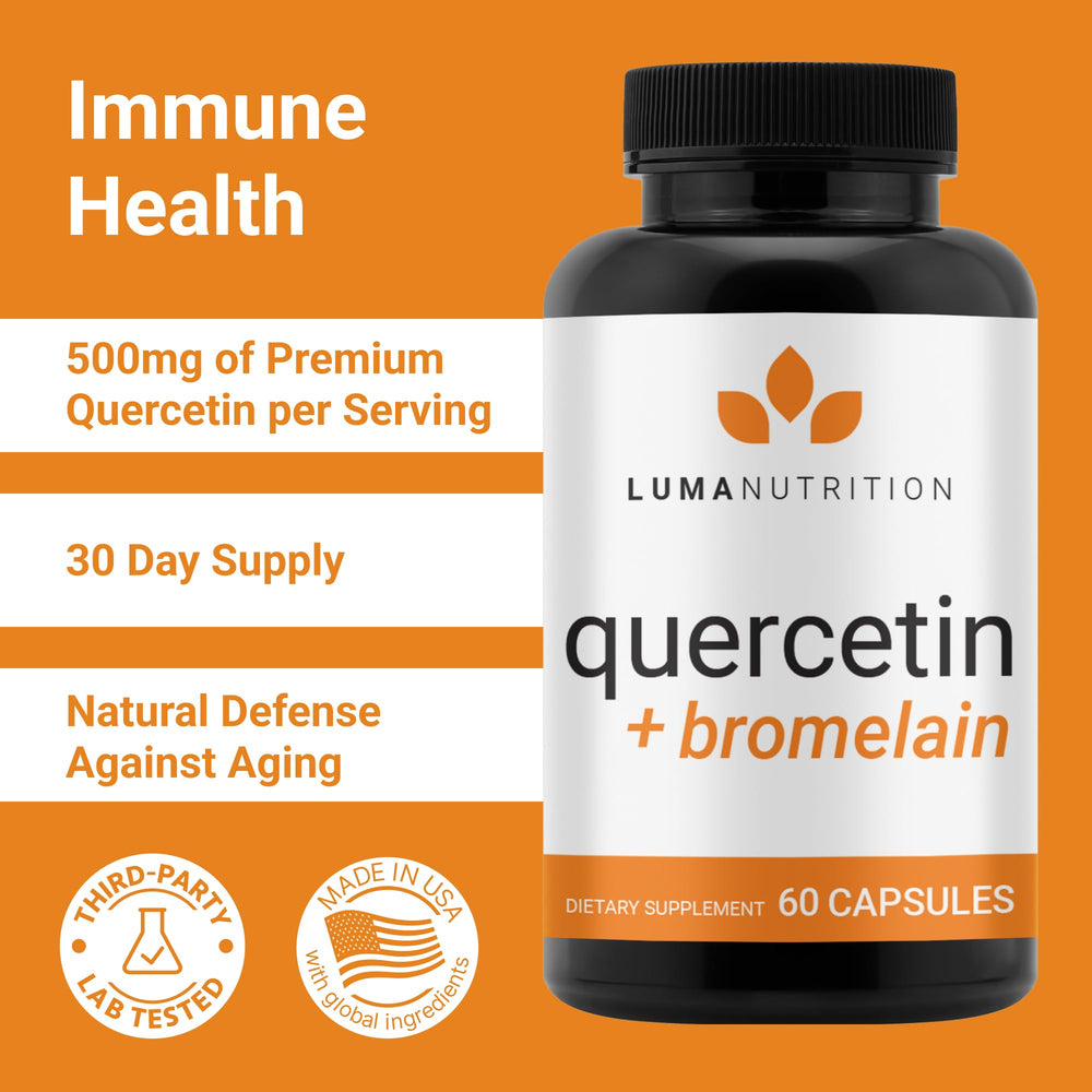 Packshot of Luma Quercetin 500mg with Bromelain supplement