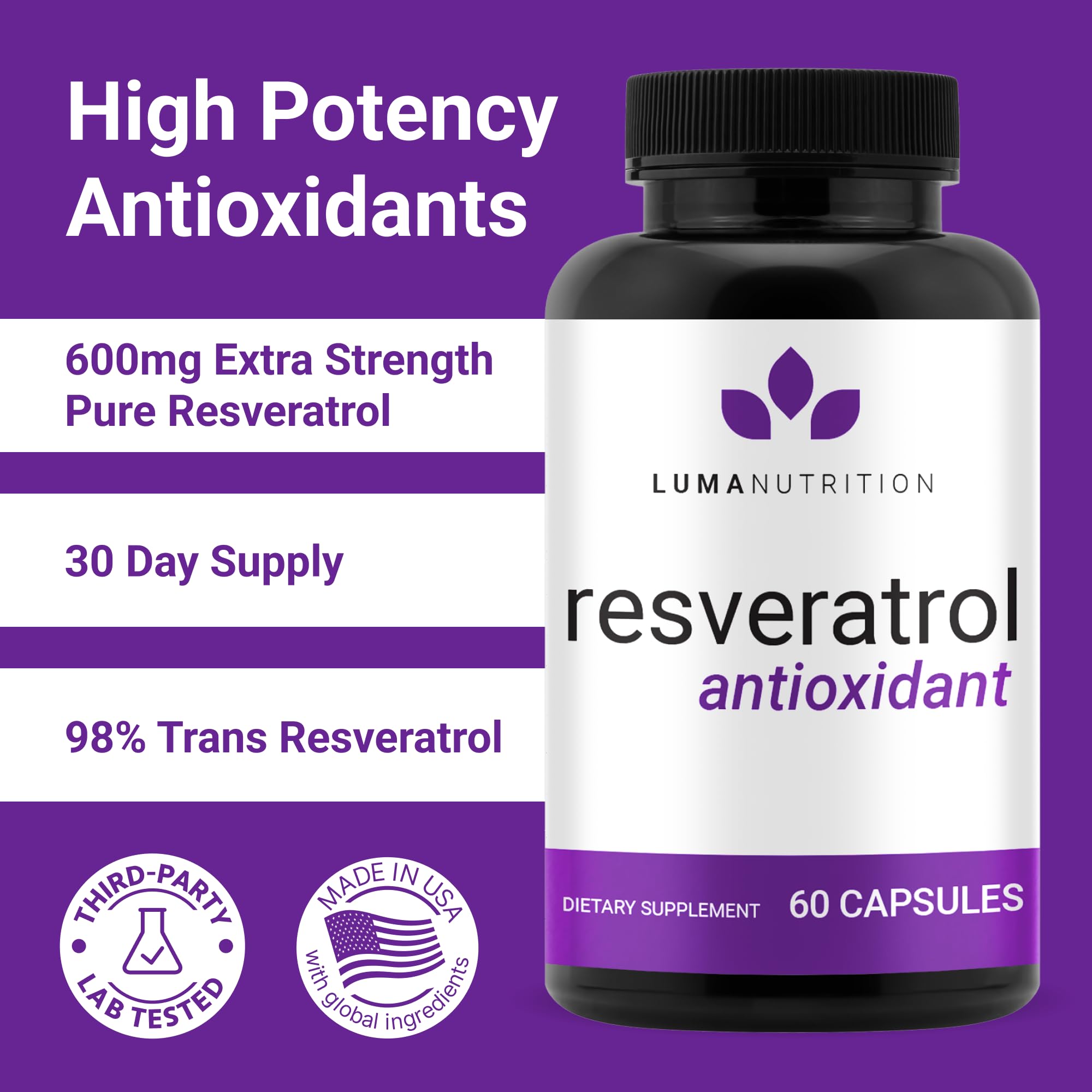 Close-up of high-purity 98% Trans-Resveratrol capsules