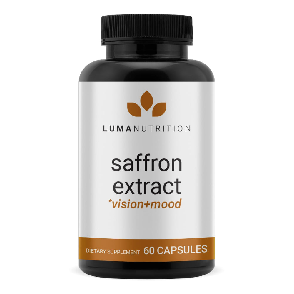 Luma Nutrition saffron extract capsules bottle close-up