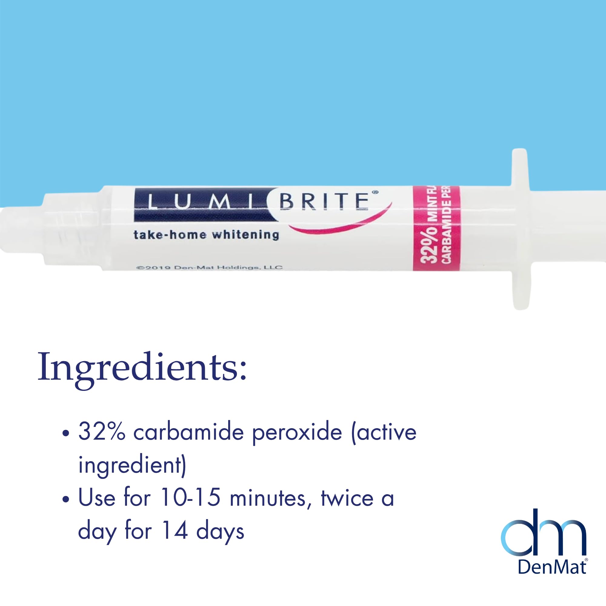 Close-up of LumiBrite 32% carbamide peroxide whitening gel