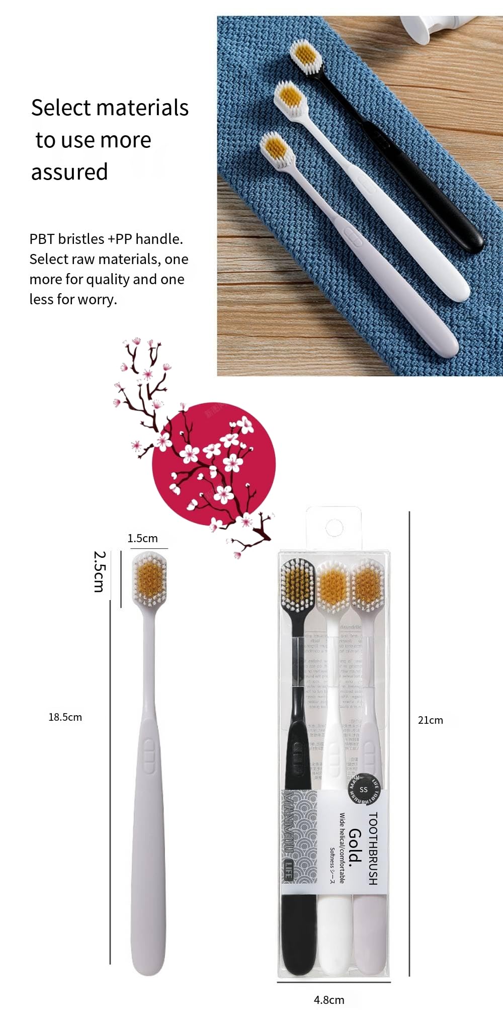 Brushing along gumline and cleaning between teeth