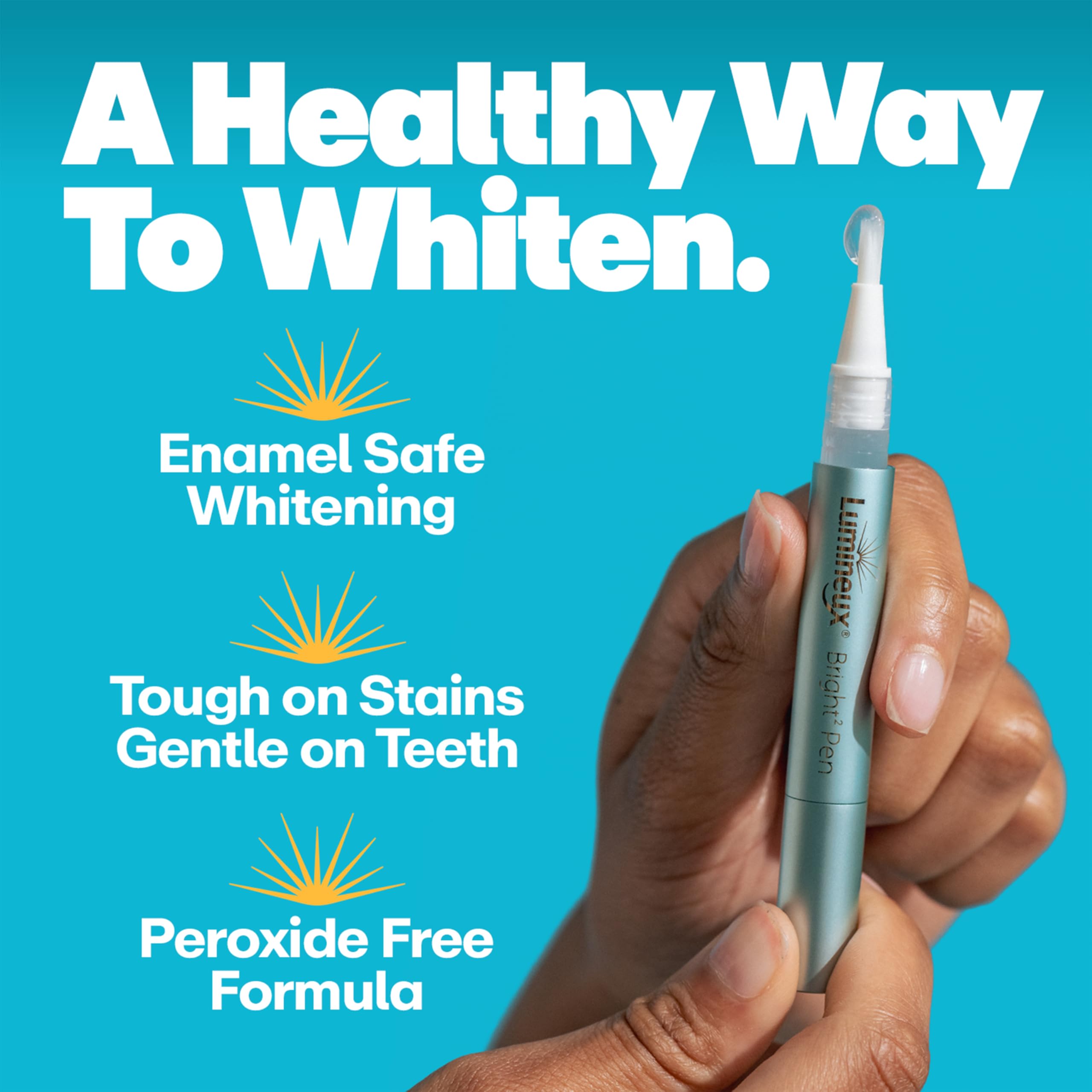 Teeth with coffee stains being targeted by the pen