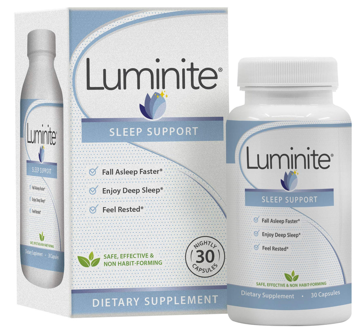 Luminite Sleep Support bottle with label displayed