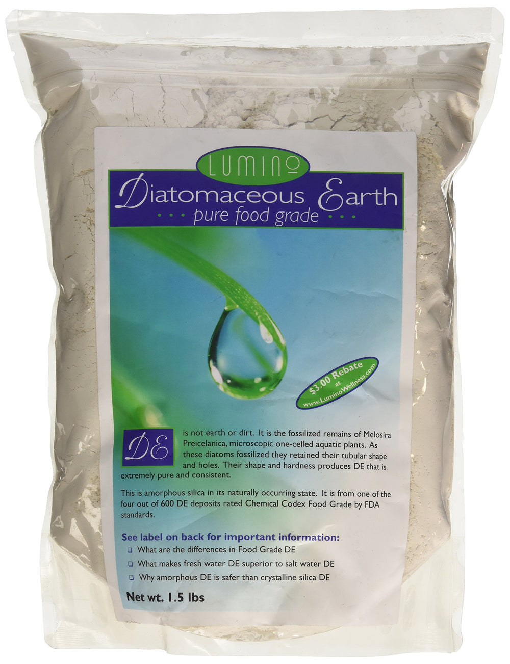 Lumino Home Food Grade Diatomaceous Earth 1.5 lb front view