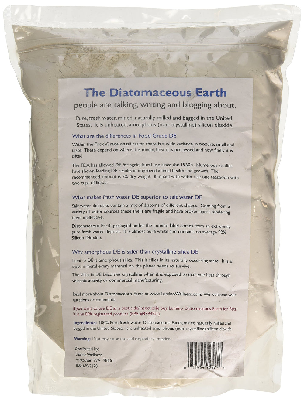 Lumino Home Diatomaceous Earth packaging with Lumino label