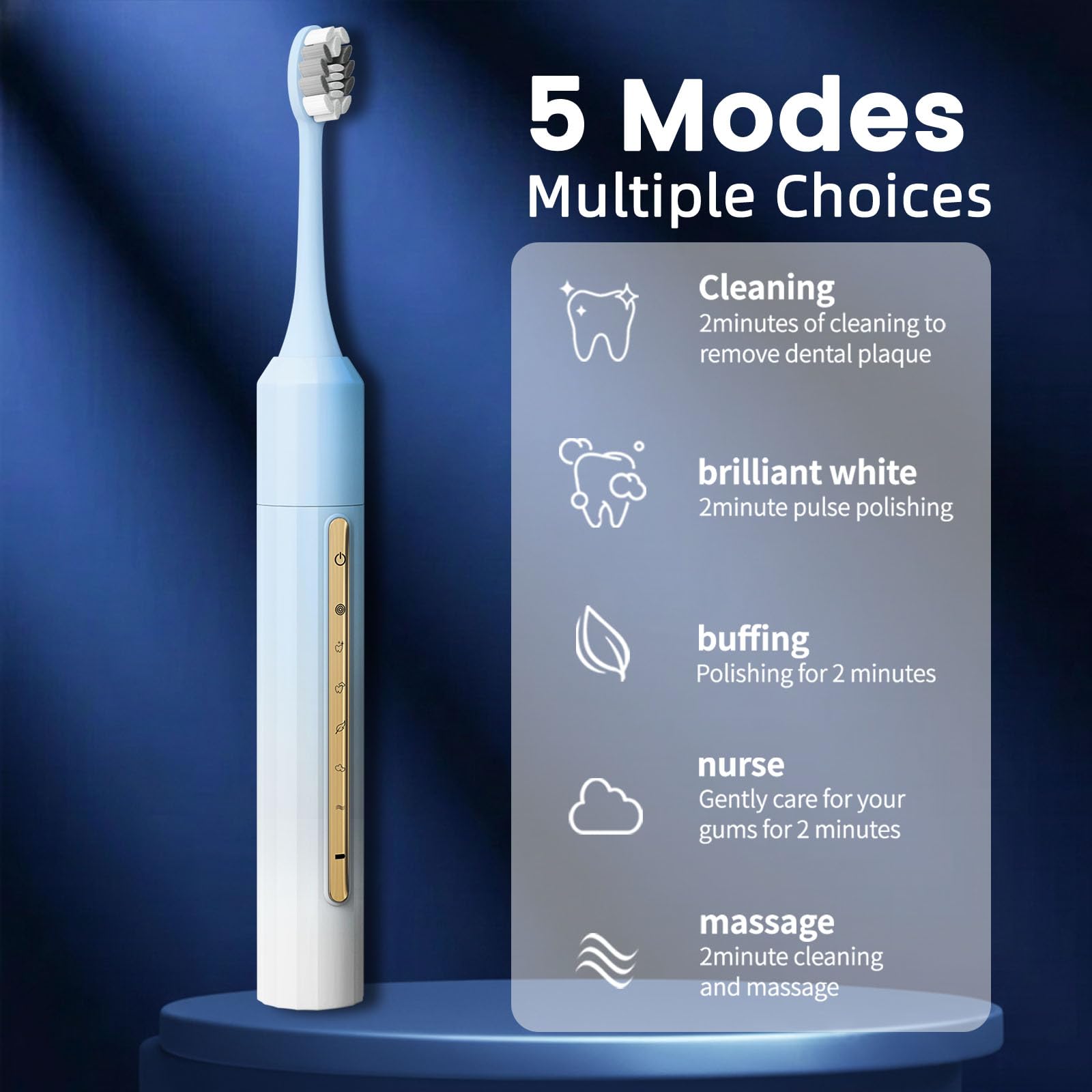 Lumivoid toothbrush angled to show design in blue-white