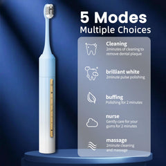 Lumivoid toothbrush angled to show design in blue-white