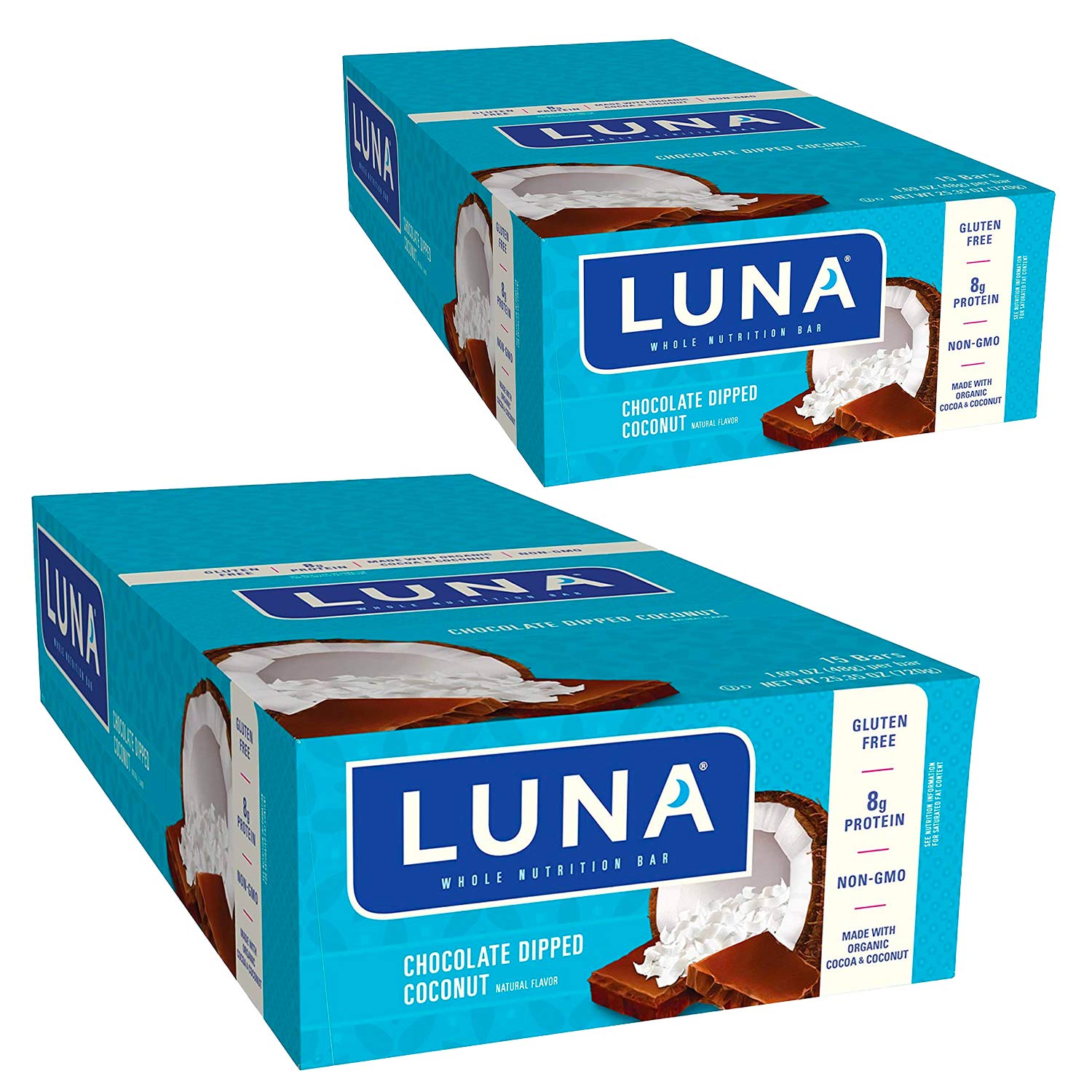 LUNA Bar gluten free chocolate dipped coconut flavor front view