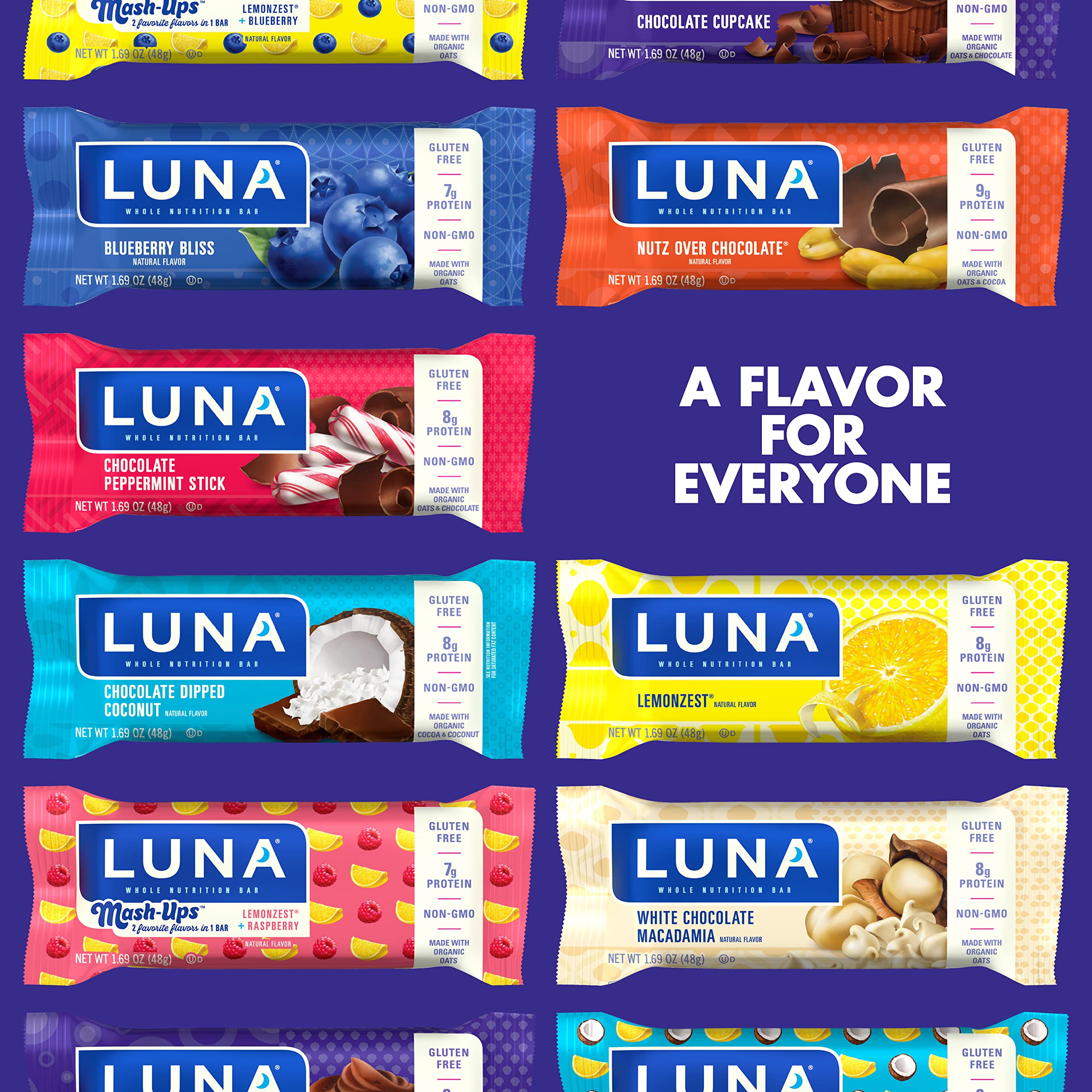 LUNA Bar wrappers display convenient single-serving packages for quick meals