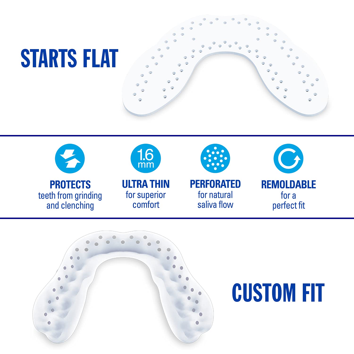 Perforated LunaGuard mouthguard for comfortable wear and saliva flow