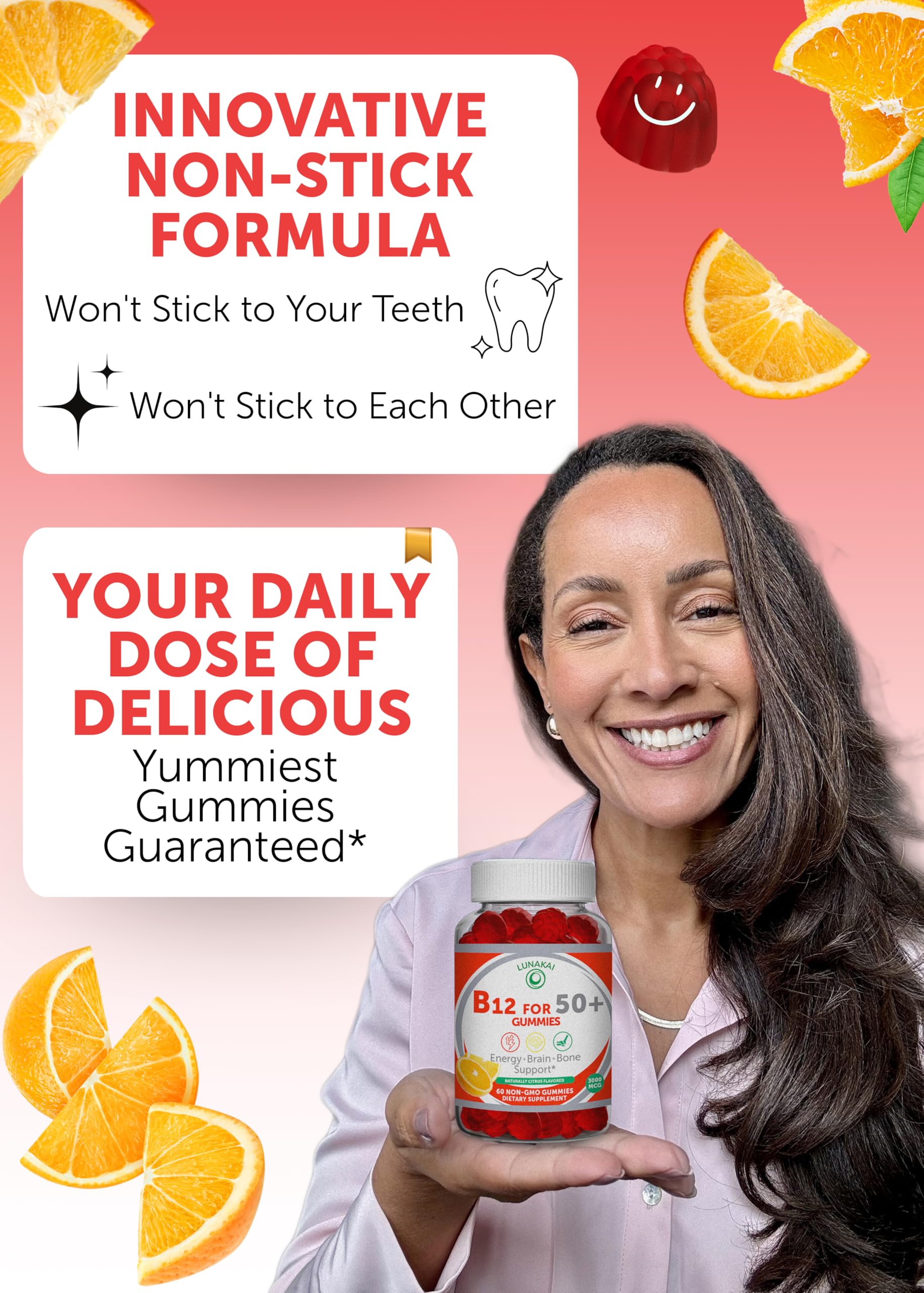 Orange flavor Lunakai B12 gummies in bottle