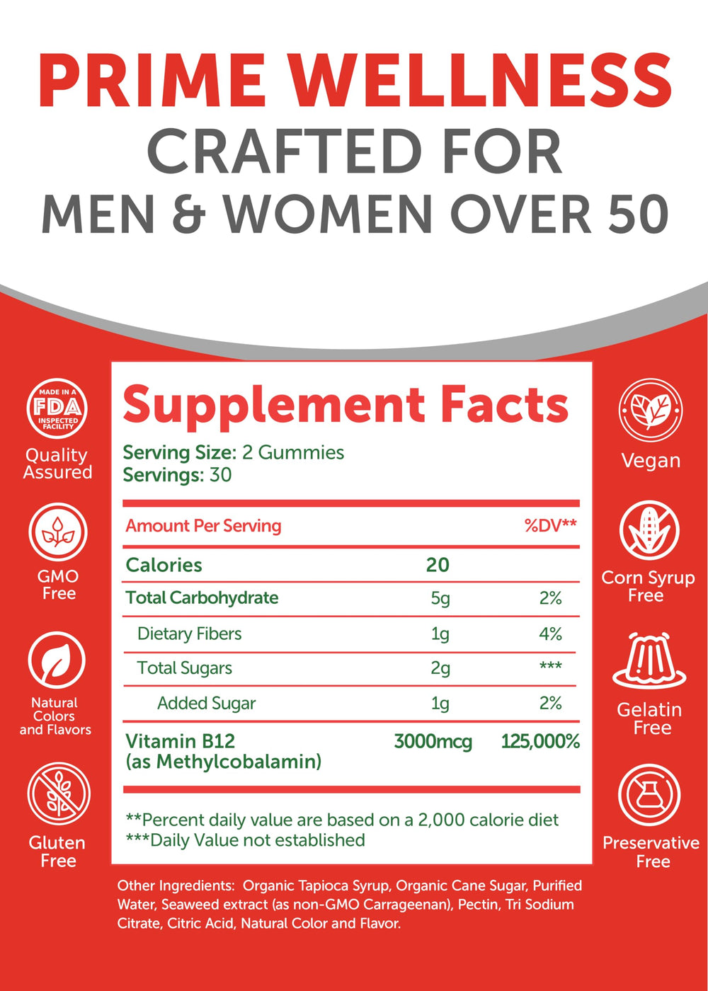 Banner showing 90% organic ingredients for Lunakai B12 gummies