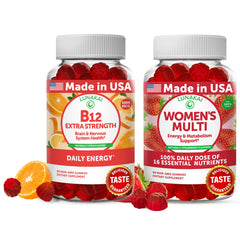 Lunakai Vitamin B12 and Women's Multivitamin Gummies Bundle bottle on white background